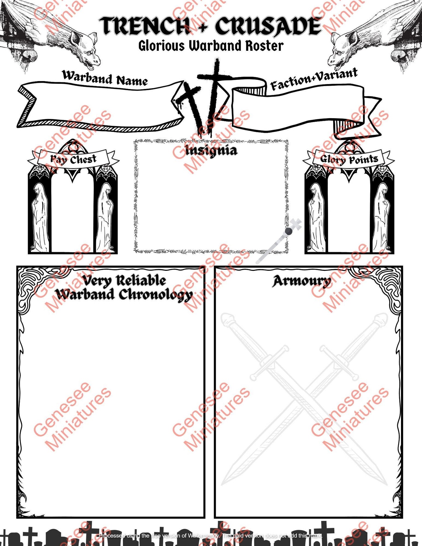 Trench Crusade Army Roster Sheet: Printable PDF (6 Pages)