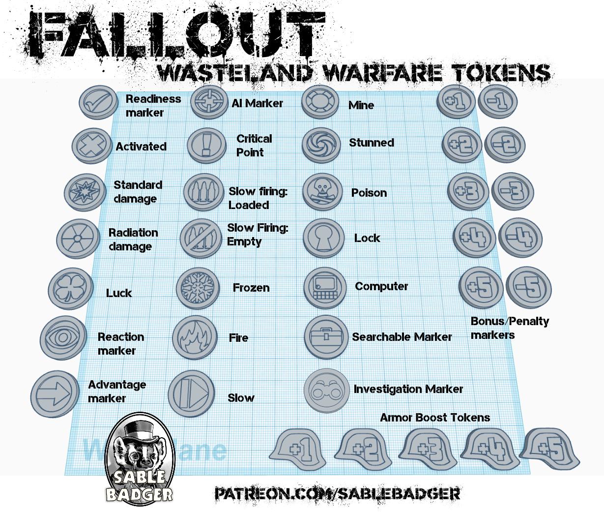Token Set Compatible with Wasteland Game – 39 Sci-Fi Objective & Effect Markers for Tabletop Wargames