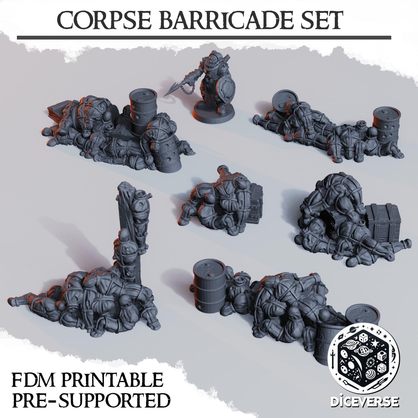 Corpse Barricade Terrain Set: Grimdark 32mm Wargaming Cover (Resin/PLA Option