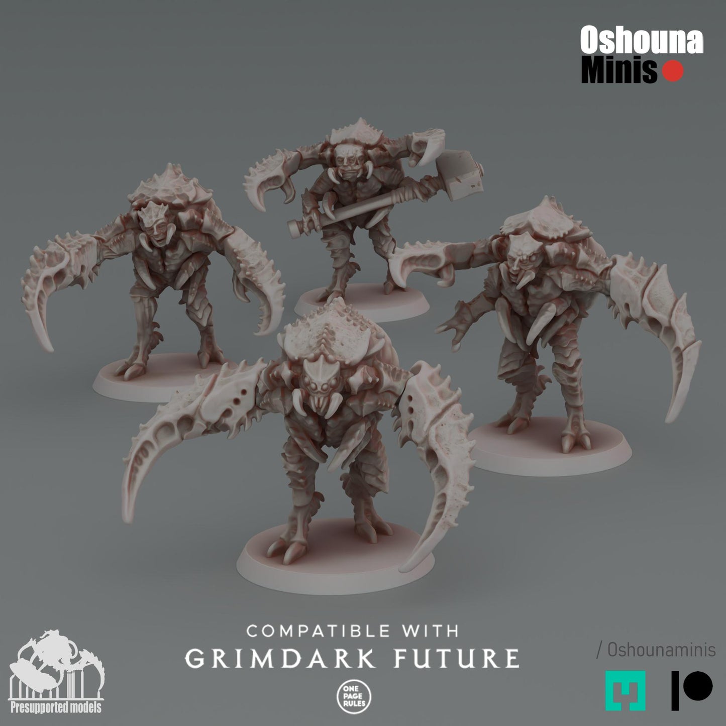 Crab Cult Hardshell Infected Miniatures (Set of 4) - 32mm Resin Grimdark Sci-Fi Wargame Minis