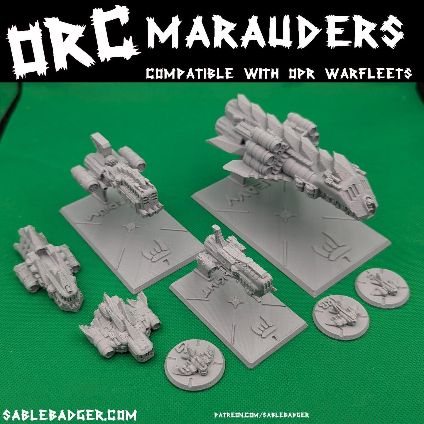Orc Marauder Starship Miniatures: Warfleets Compatible, FDM or Resin Print