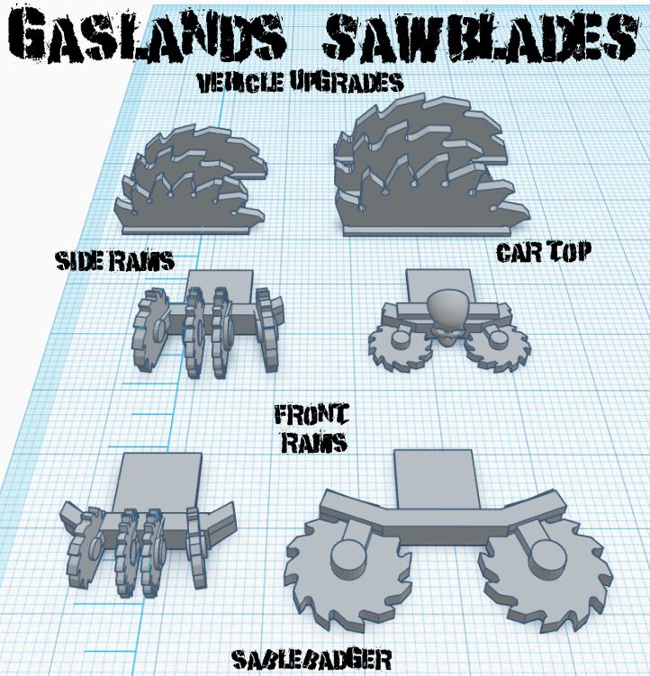 Gaslands Saw Blade Set – 10 Upgrade Parts for Post-Apocalyptic Wargames – PLA or Resin – 20mm–1:64 Kitbash Compatible