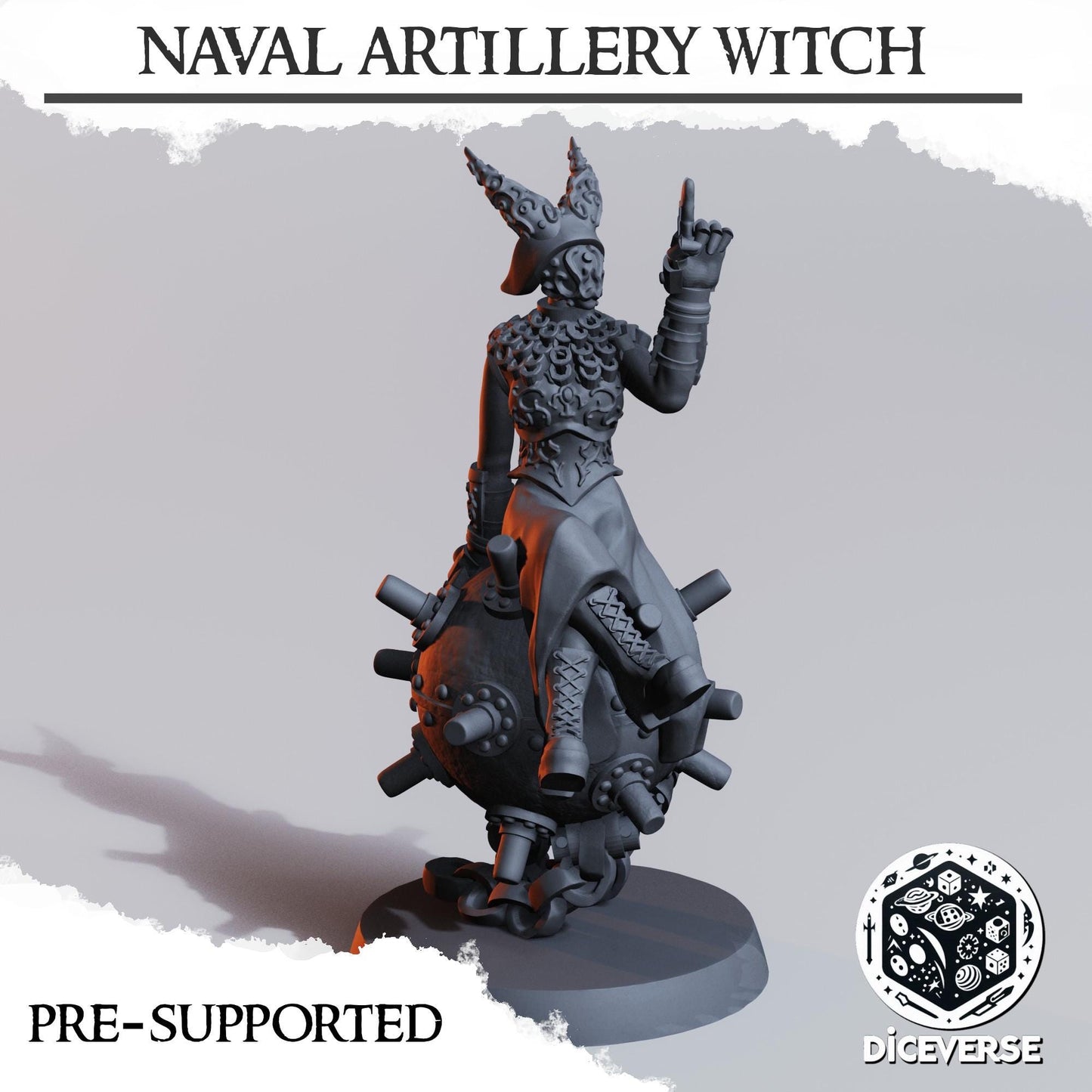 Naval Raider Artillery Witch Miniature | Heretical Forces Character | 32mm Resin Mini | Optional Floating Mine & Hand Variants