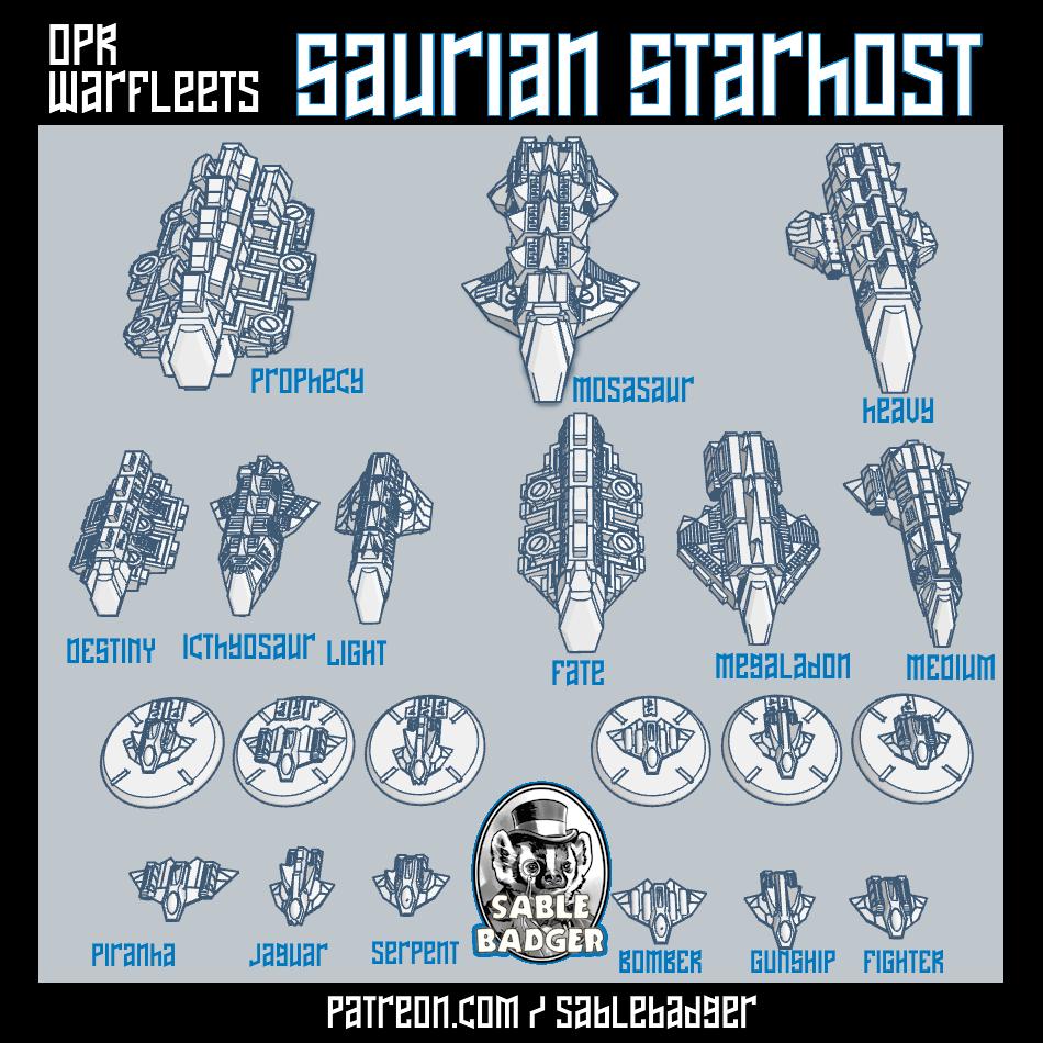 Saurian Starhost Fleet: Sci-Fi Starship Miniatures - FDM or Resin