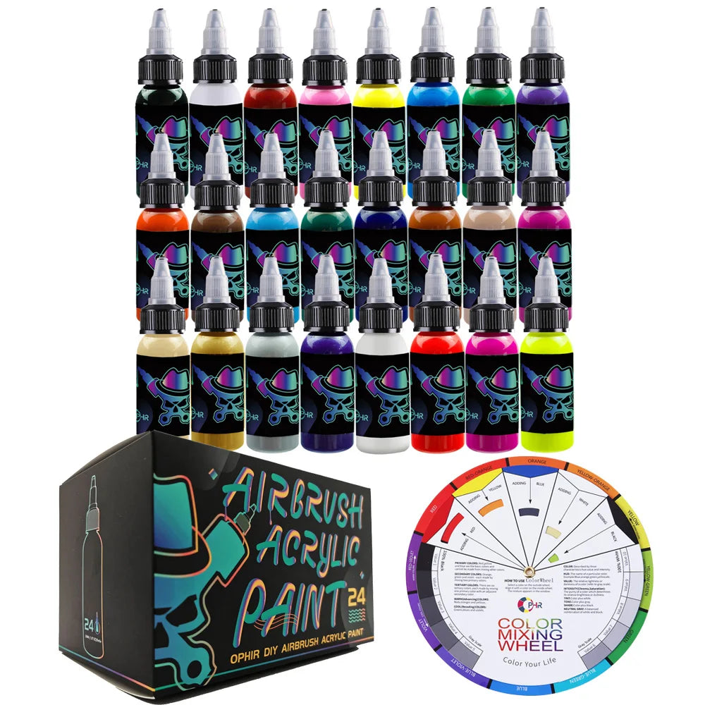 OPHIR 24/32 Colors Airbrush Acrylic Paint Set | 30ml DIY Ink for Models, Shoes, Leather, Nail Art & Custom Painting