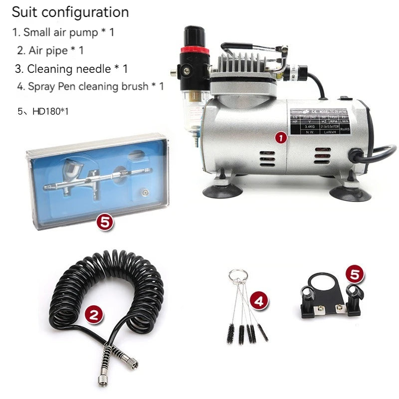 110V/220V Professional Airbrush Compressor Kit | Oil-Free, Quiet, High-Pressure Spray Pump for Tattoos, Manicure, Cake Decorating & More