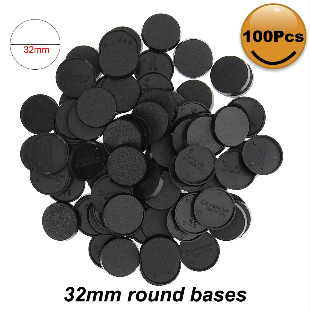 100pcs Round 32mm Black Bases Plastic Miniature 32mm Model Base for Wargames Military Simulation Scene