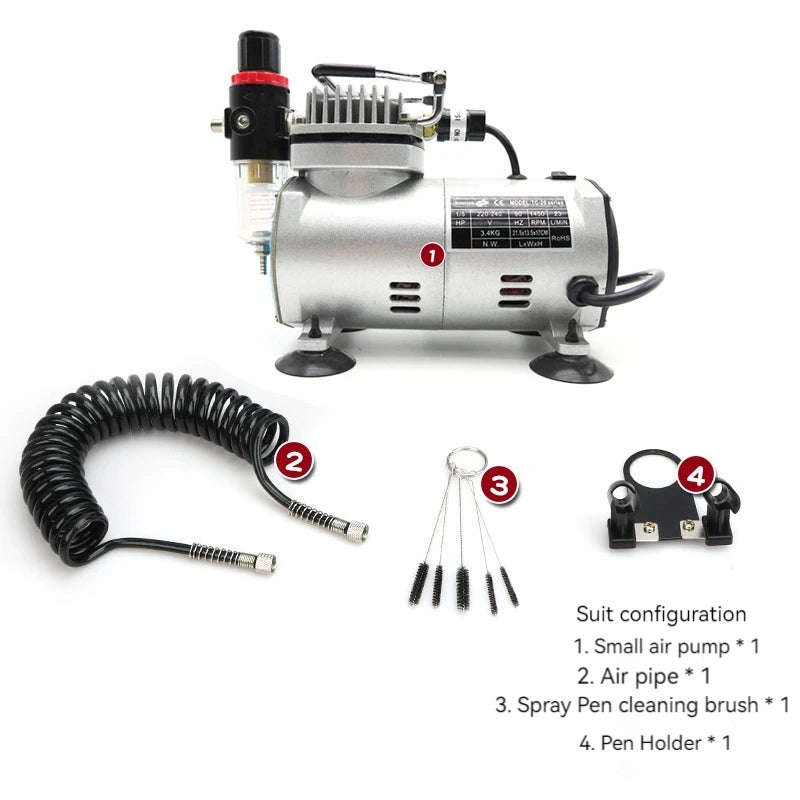 110V/220V Professional Airbrush Compressor Kit | Oil-Free, Quiet, High-Pressure Spray Pump for Tattoos, Manicure, Cake Decorating & More