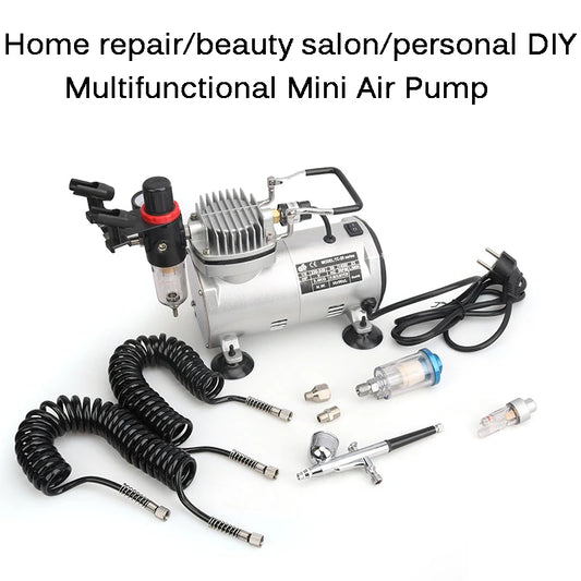 110V/220V Professional Airbrush Compressor Kit | Oil-Free, Quiet, High-Pressure Spray Pump for Tattoos, Manicure, Cake Decorating & More