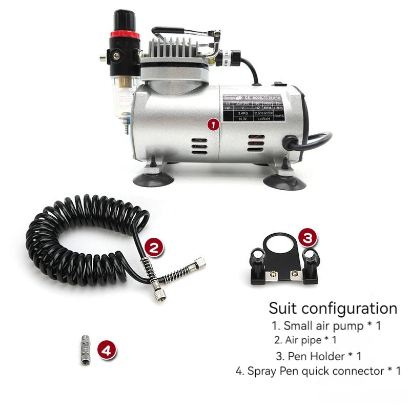 110V/220V Professional Airbrush Compressor Kit | Oil-Free, Quiet, High-Pressure Spray Pump for Tattoos, Manicure, Cake Decorating & More