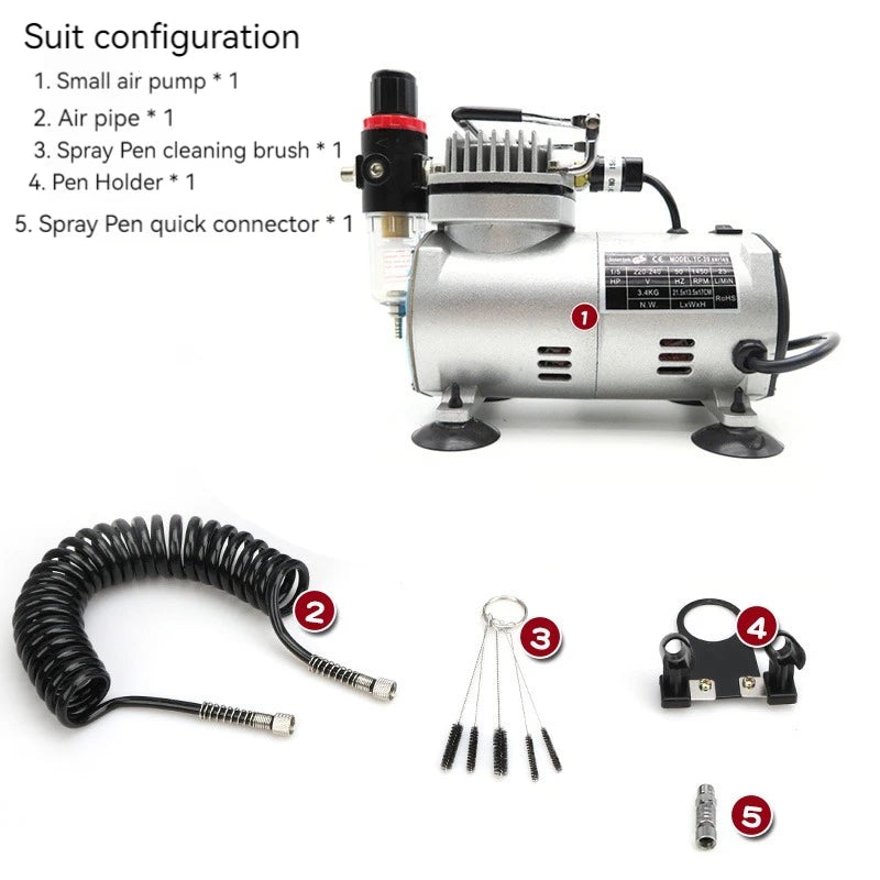 110V/220V Professional Airbrush Compressor Kit | Oil-Free, Quiet, High-Pressure Spray Pump for Tattoos, Manicure, Cake Decorating & More