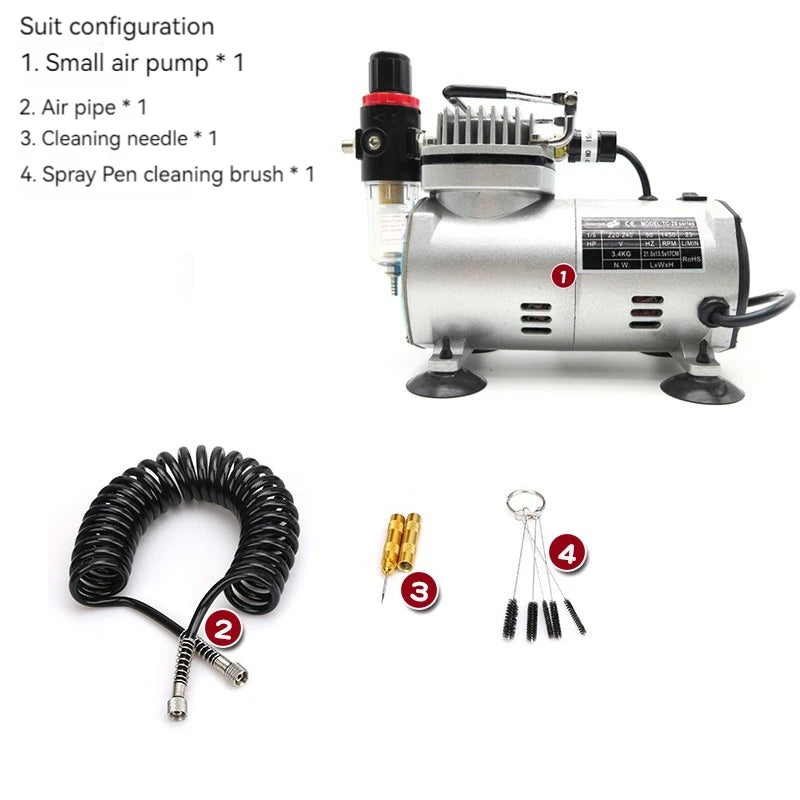 110V/220V Professional Airbrush Compressor Kit | Oil-Free, Quiet, High-Pressure Spray Pump for Tattoos, Manicure, Cake Decorating & More