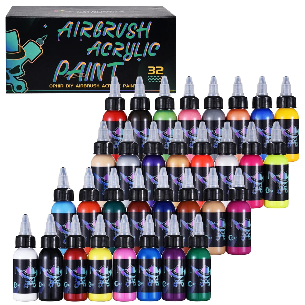 OPHIR 24/32 Colors Airbrush Acrylic Paint Set | 30ml DIY Ink for Models, Shoes, Leather, Nail Art & Custom Painting