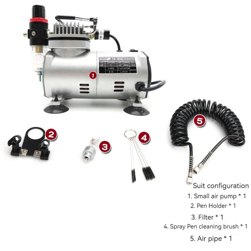 110V/220V Professional Airbrush Compressor Kit | Oil-Free, Quiet, High-Pressure Spray Pump for Tattoos, Manicure, Cake Decorating & More