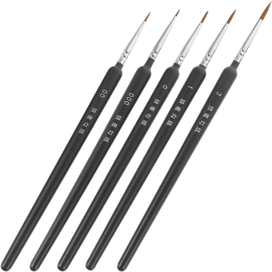 5PCS Fine Tip Detail Brush Set | Miniature Painting Brushes for Acrylics, Models & Wargaming with Bamboo Handles