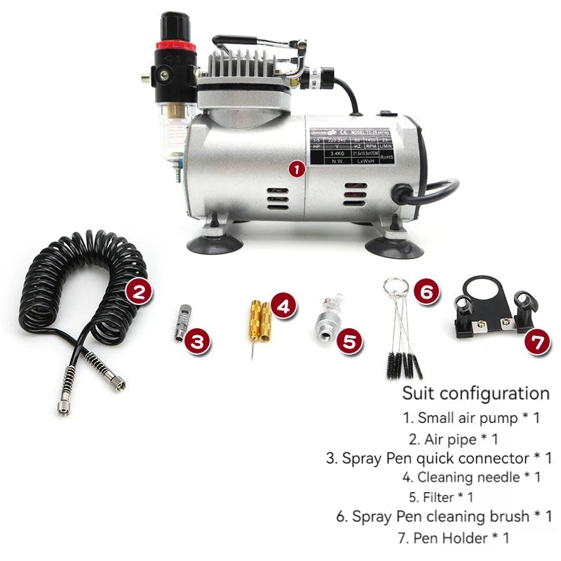 110V/220V Professional Airbrush Compressor Kit | Oil-Free, Quiet, High-Pressure Spray Pump for Tattoos, Manicure, Cake Decorating & More