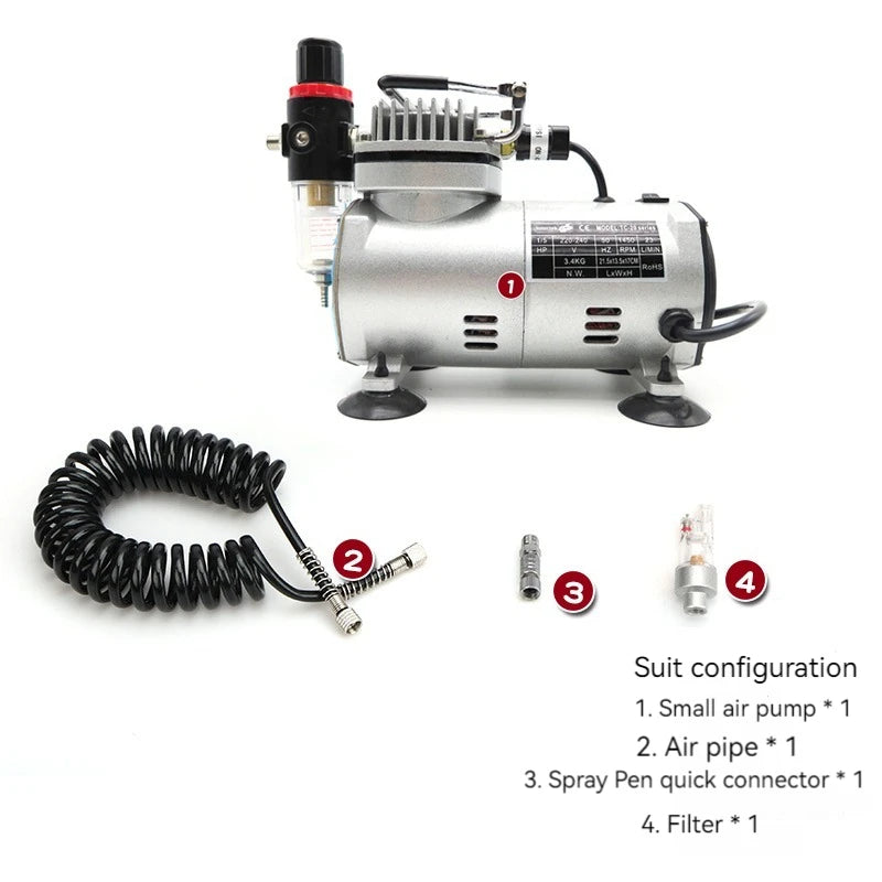 110V/220V Professional Airbrush Compressor Kit | Oil-Free, Quiet, High-Pressure Spray Pump for Tattoos, Manicure, Cake Decorating & More