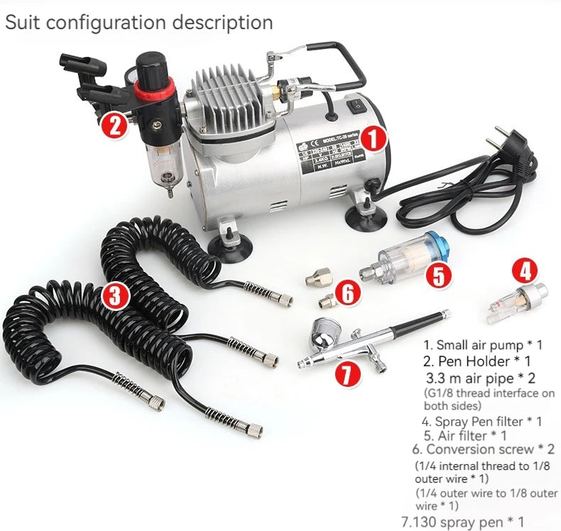 110V/220V Professional Airbrush Compressor Kit | Oil-Free, Quiet, High-Pressure Spray Pump for Tattoos, Manicure, Cake Decorating & More