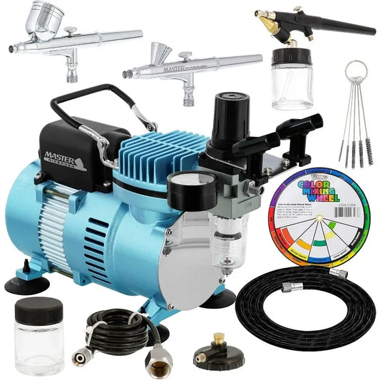 Master Airbrush Cool Runner II Dual Fan Compressor Kit | Professional Airbrushing System with 3 Airbrushes – Gravity & Siphon Feed