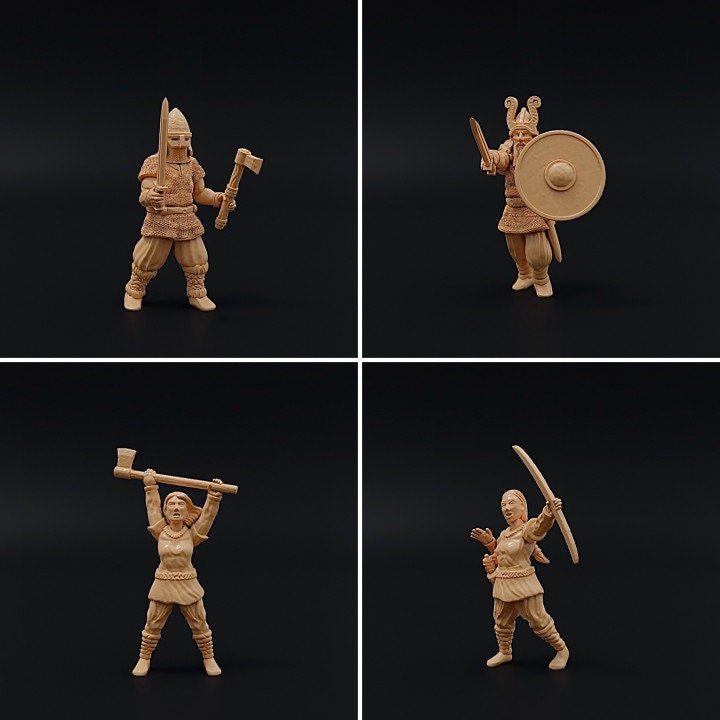 Nine Worlds: Viking War Party - Warband of Vikings unpainted - 3d Printed Miniatures at 30mm - Ill Gotten Games