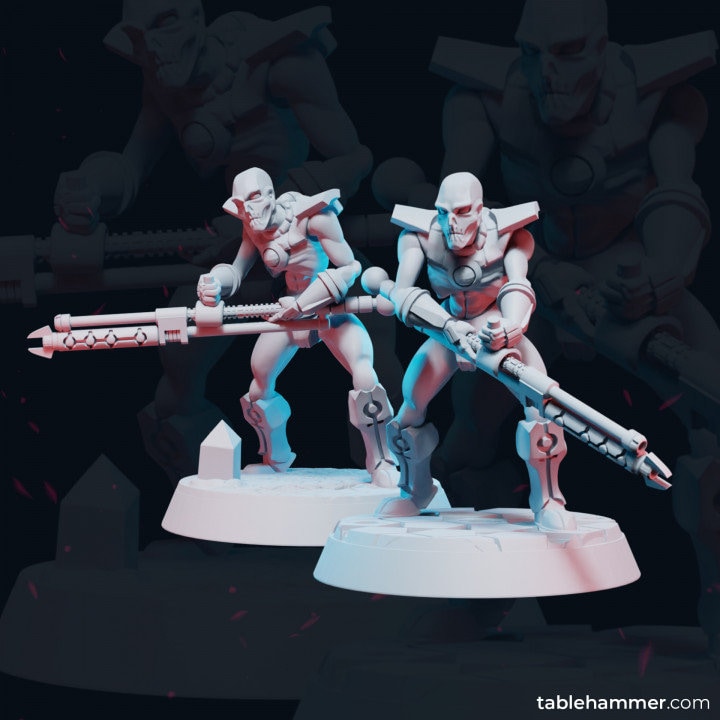 Tomb Fighters, Single and Double Barrel Rifles – Creepy Xenos robots  - Tablehammer - Proxies for wargames