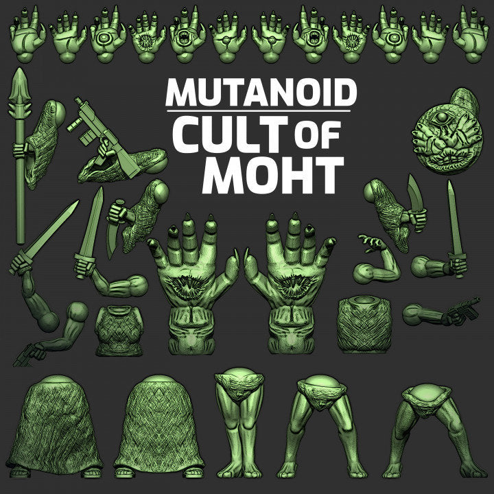 Mutanoid: Cult of Moht Modular cultists  - NPC Monsters - 3d Printed Miniatures at 30mm - Ill Gotten Games