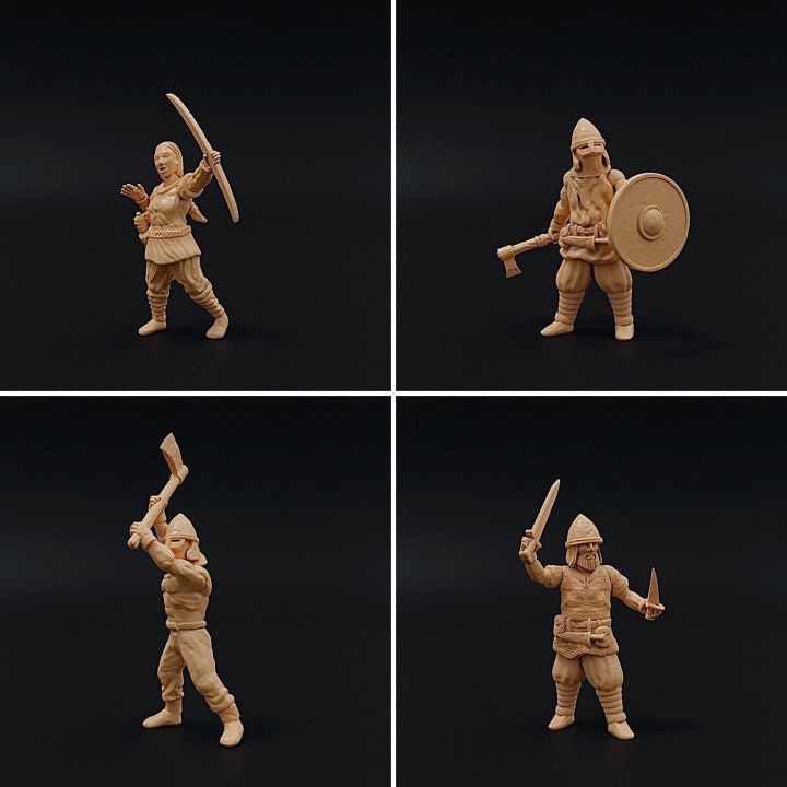 Nine Worlds: Viking War Party - Warband of Vikings unpainted - 3d Printed Miniatures at 30mm - Ill Gotten Games