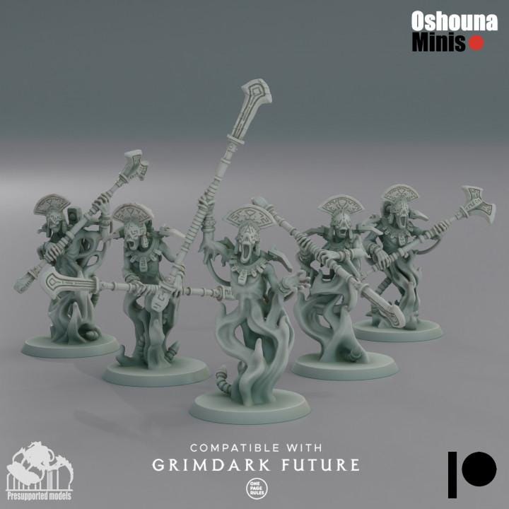Doomed Empire Spirit Guardians with Spears | 32mm Scale Robot Legions Proxies for Grimdark Sci-Fi Wargames Like OPR by Oshouna Minis