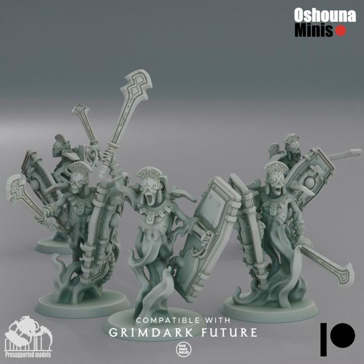 Doomed Empire - Robot Legions Proxies - Spirit Guardians with spears by Oshouna Minis for Wargames like OPR