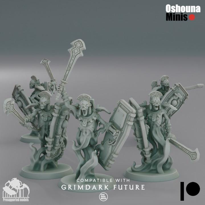 Doomed Empire Spirit Guardians with Spears | 32mm Scale Robot Legions Proxies for Grimdark Sci-Fi Wargames Like OPR by Oshouna Minis
