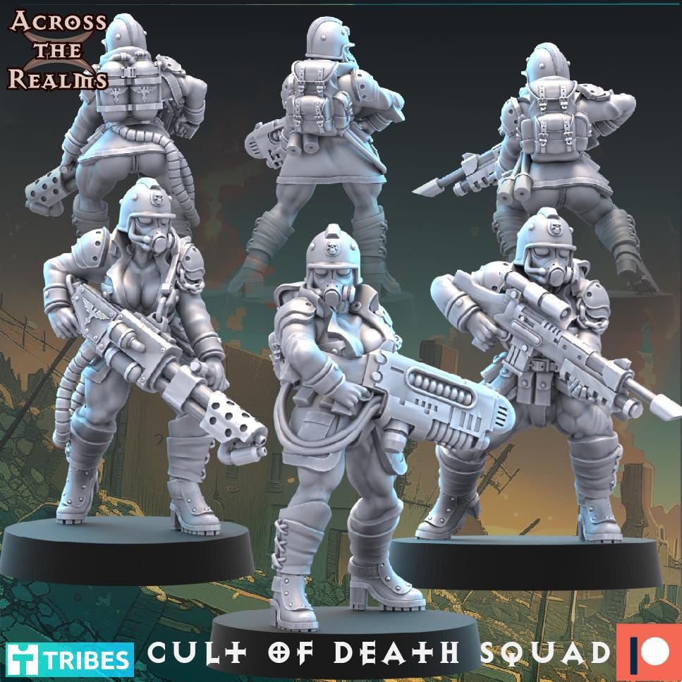 Cult of Death Pinup Squad 3d Printed Resin Miniatures Set by Across The Realms for Wargames like OPR