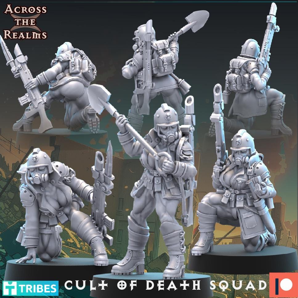 Cult of Death Pinup Squad 3d Printed Resin Miniatures Set by Across The Realms for Wargames like OPR