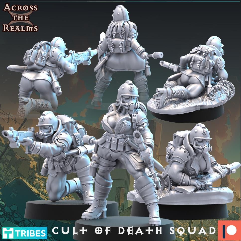 Cult of Death Pinup Squad 3d Printed Resin Miniatures Set by Across The Realms for Wargames like OPR