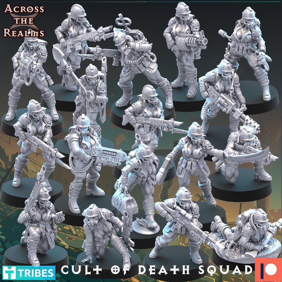 Cult of Death Pinup Squad 3d Printed Resin Miniatures Set by Across The Realms for Wargames like OPR