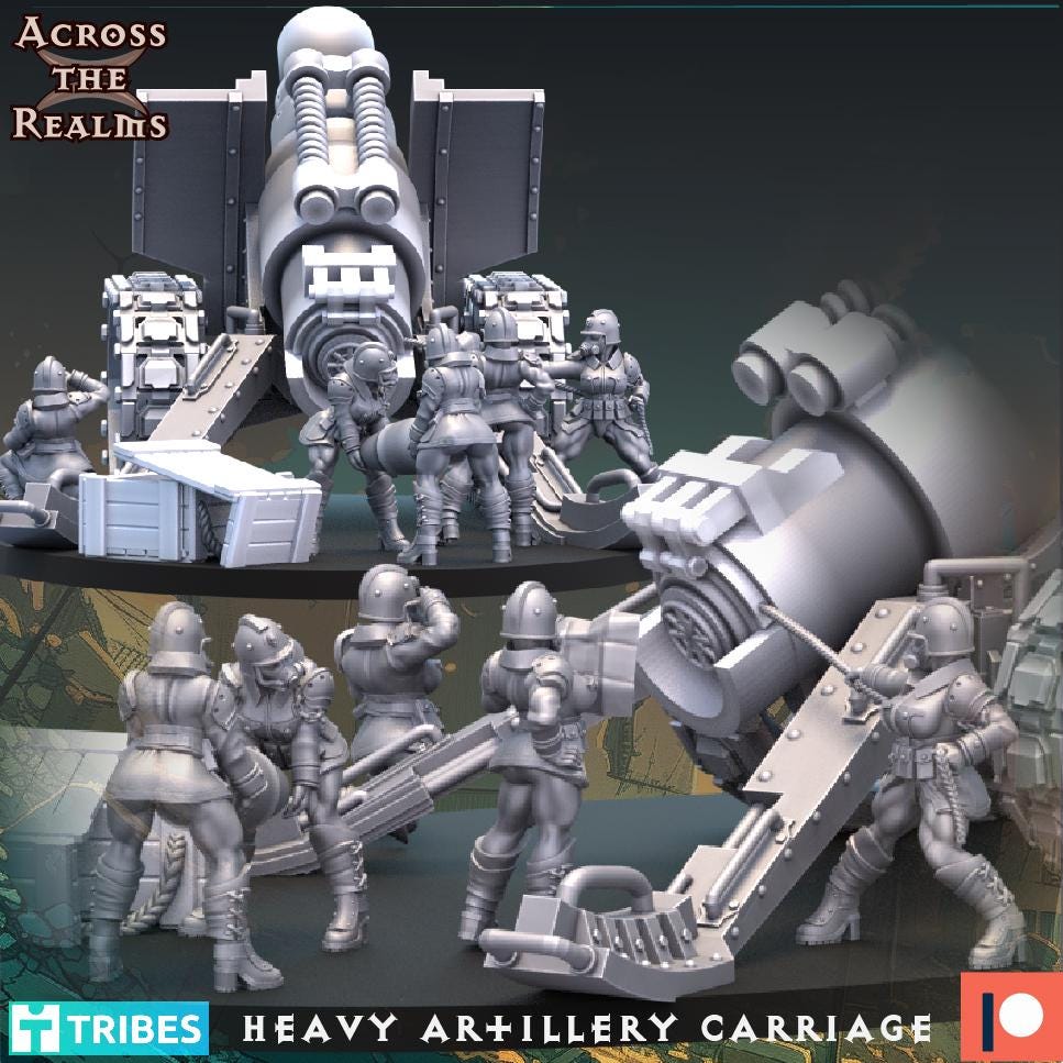 Heavy Artillery Carriage - 3d Printed Resin Miniatures Set by Across The Realms for Wargames like OPR