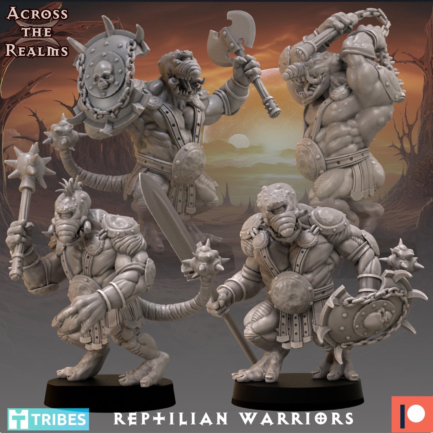 Reptilian Warriors 3d Printed Resin Miniatures Set by Across The Realms for Wargames like OPR