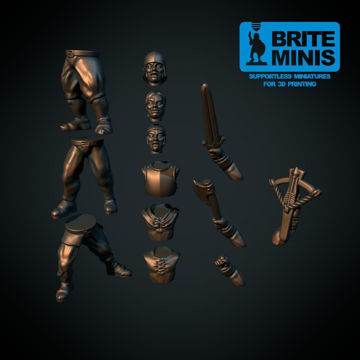 Modular Miniature Sets by Brite Minis - Enough to build 6 characters - Made for 28mm Scale for RPGs and Wargames.