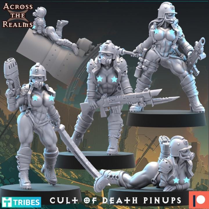 Cult of Death Pinups 3d Printed Resin Miniatures Set by Across The Realms for Wargames like OPR