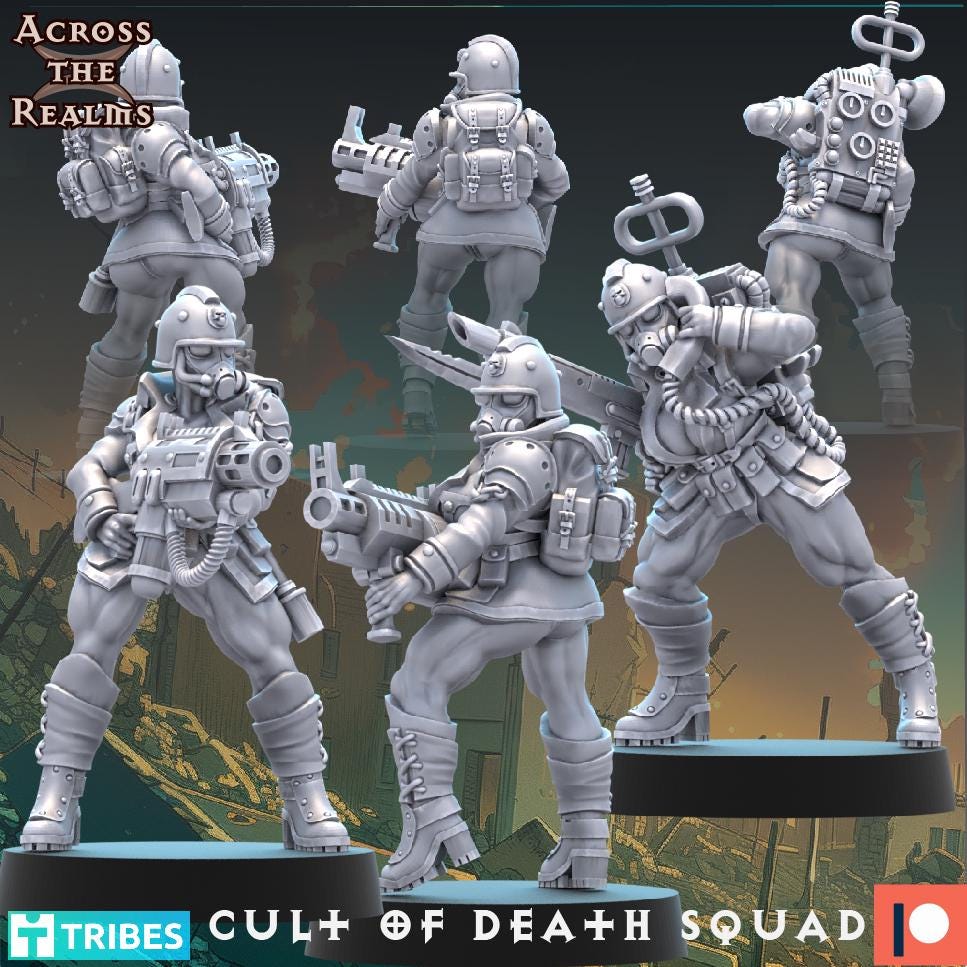 Cult of Death Pinup Squad 3d Printed Resin Miniatures Set by Across The Realms for Wargames like OPR