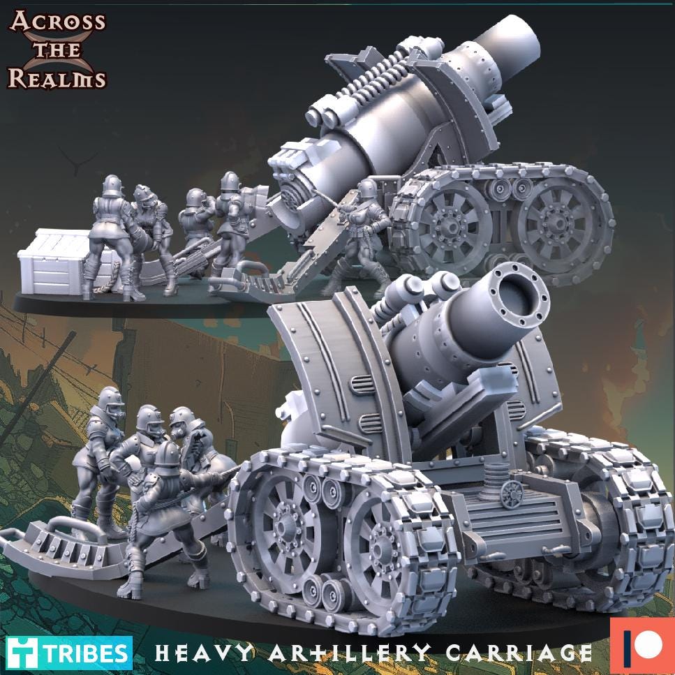 Heavy Artillery Carriage - 3d Printed Resin Miniatures Set by Across The Realms for Wargames like OPR