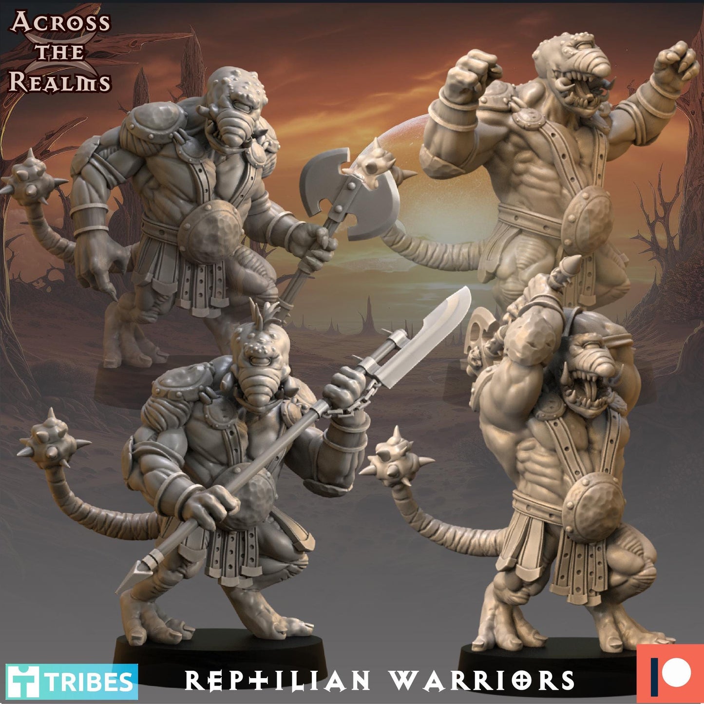 Reptilian Warriors 3d Printed Resin Miniatures Set by Across The Realms for Wargames like OPR