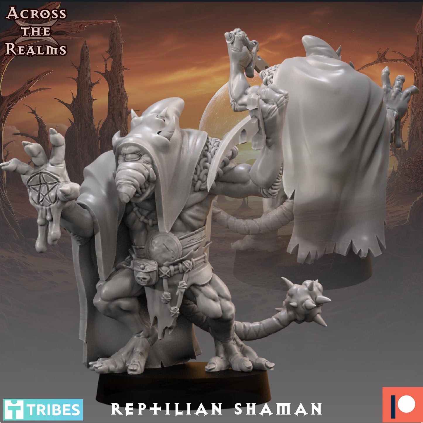 Reptilian Shaman 3d Printed Resin Miniatures Set by Across The Realms for Wargames like OPR