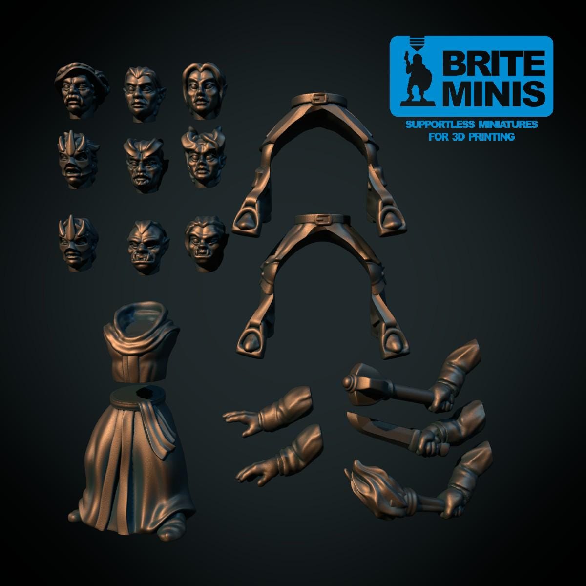 Modular Miniature Sets by Brite Minis - Enough to build 6 characters - Made for 28mm Scale for RPGs and Wargames.