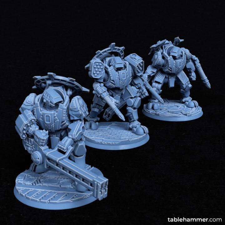 Lightbringer Warsuits (Space communists heavy battlesuits)  - 3 Model kit  - Tablehammer - Proxies for wargames