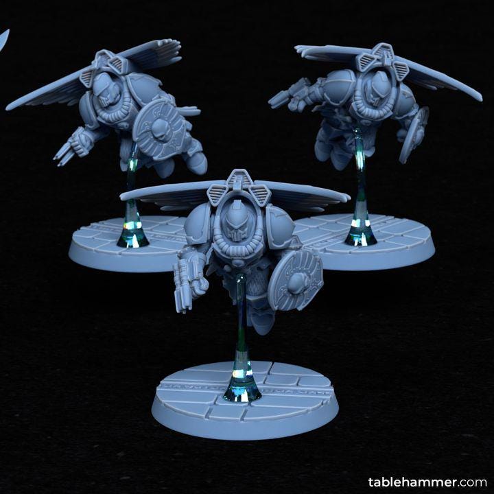 Pegasus Assault Squad - multipart set Golden Super Soldier Elite – 3 models – Creepy Space Humanoids  - Tablehammer - Proxies for wargames