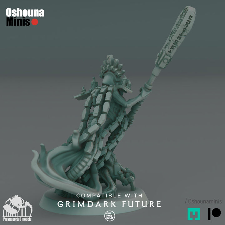 Doomed Empire - Oracle Leader | 32mm Scale Robot Legions Proxies for Grimdark Sci-Fi Wargames Like OPR by Oshouna Minis