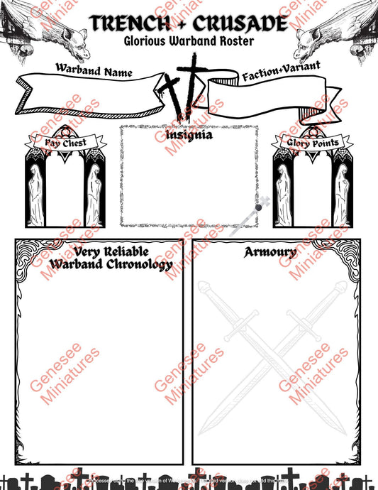 Trench Crusade Army Roster Sheet: Printable PDF (6 Pages)