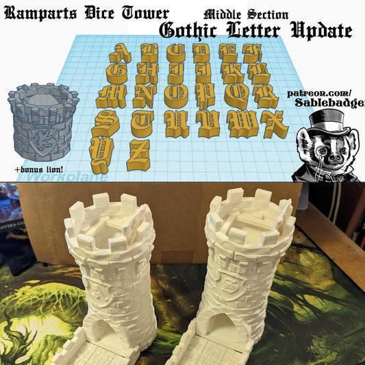 Ramparts Dice Tower – Custom Gothic Letter Edition – 3D Printed Fantasy Dice Roller