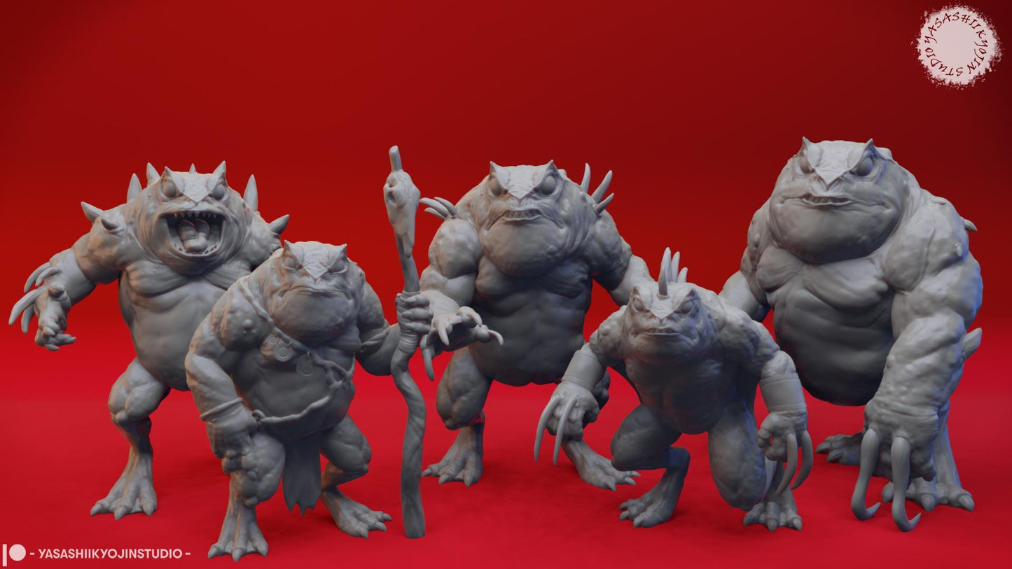 Slaad Mob Frogmen Resin Miniatures: DnD Tabletop RPG - 5 Poses