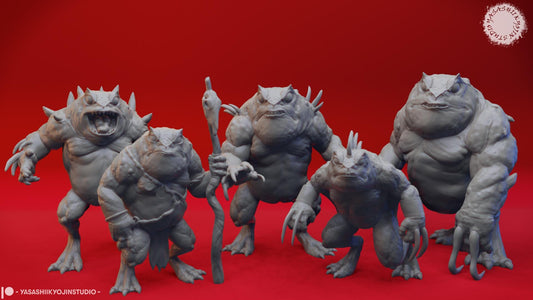 Slaad Mob Frogmen Resin Miniatures: DnD Tabletop RPG - 5 Poses